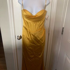 GB girls Satin Golden Yellow Spaghetti-Strap Maxi Dress